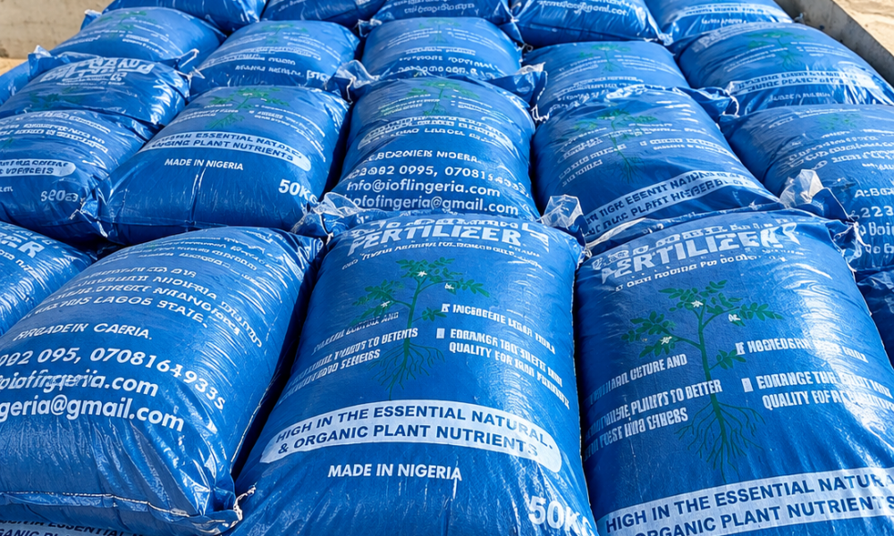 Blue Nutrient Sacks at Industrial Yard